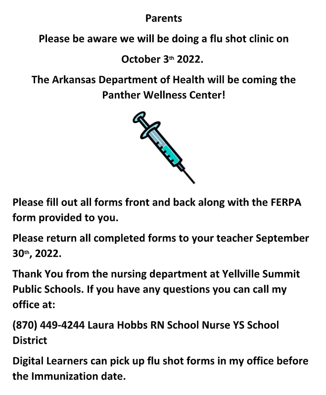 Flu Shot Clinic to be Held on October 3